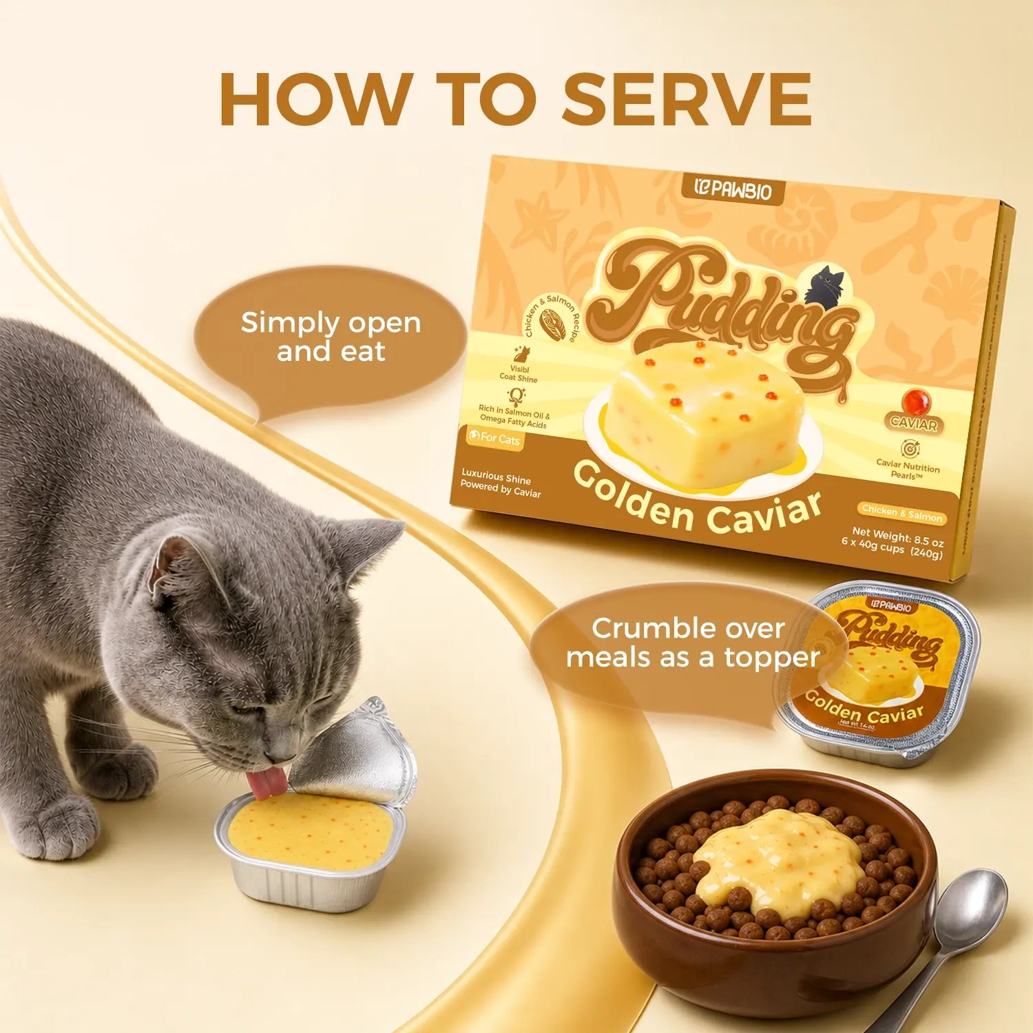 Golden Caviar Skin & Coat Care Pudding Treat for Cats – Chicken & Salmon