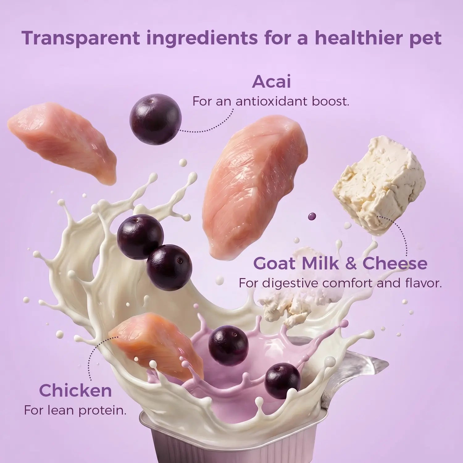 Acai Superfood Mousse 🫐 Digestive Support for Pets (12 Cups) | Tasty Goat Cheese