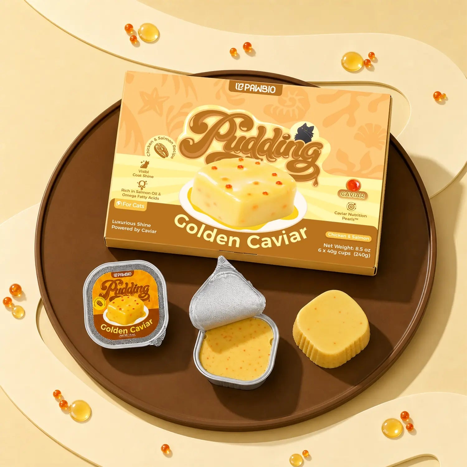 Golden Caviar Skin & Coat Care Pudding Treat for Cats – Chicken & Salmon