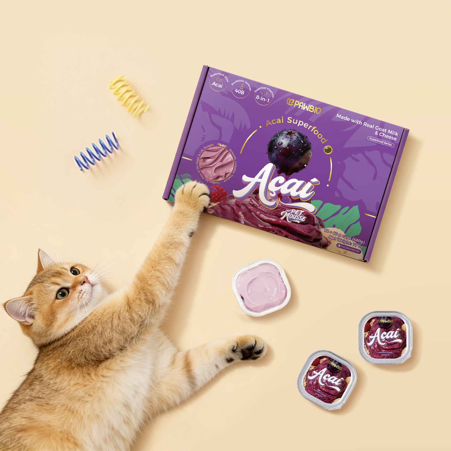 Acai Superfood Mousse 🫐 Digestive Support for Pets (12 Cups) | Tasty Goat Cheese