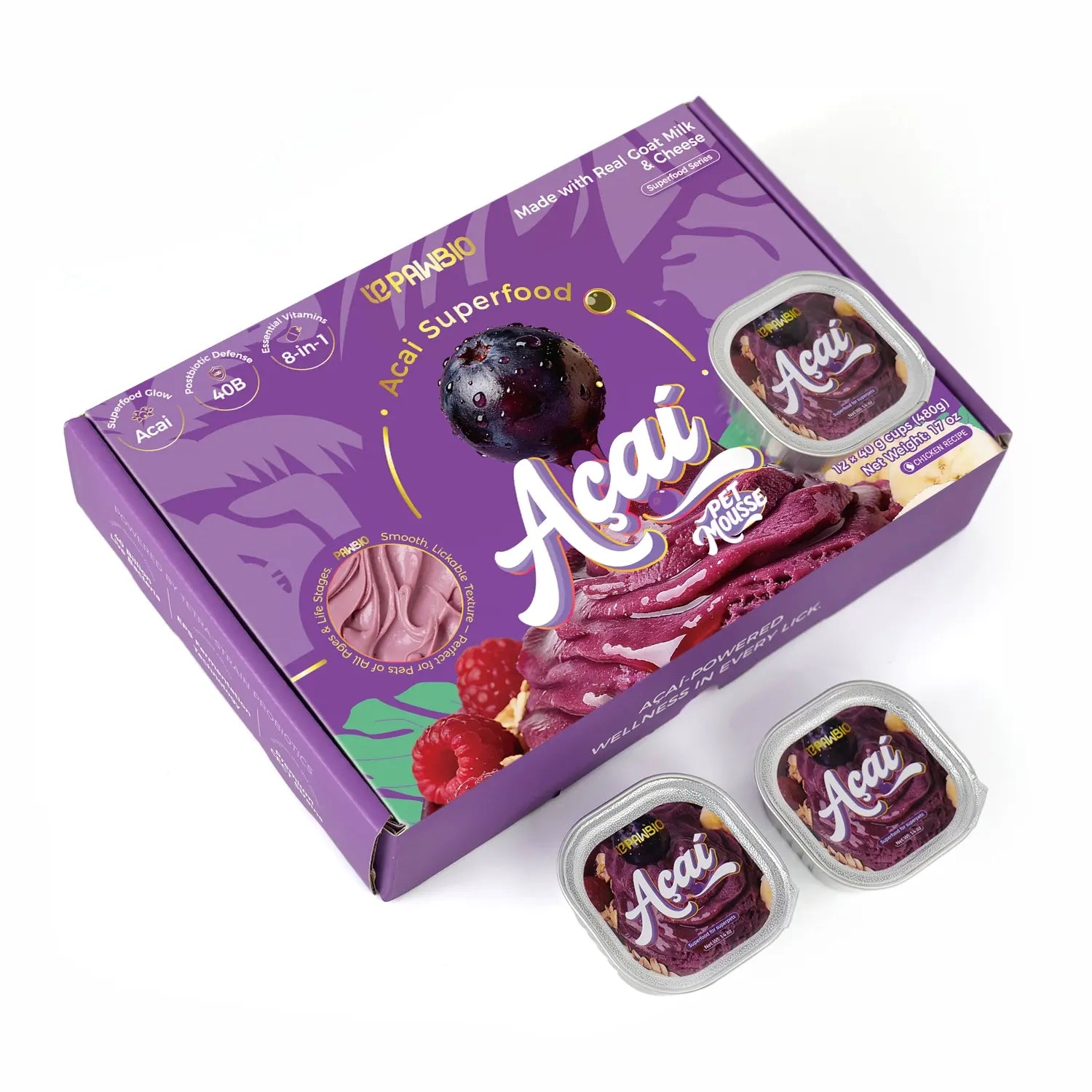 Acai Superfood Mousse 🫐 Digestive Support for Pets (12 Cups) | Tasty Goat Cheese