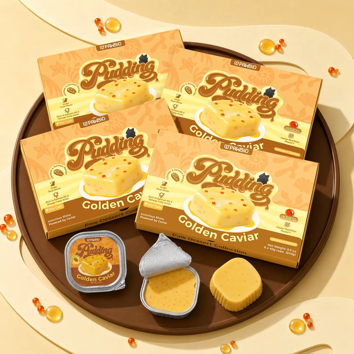 Golden Caviar Skin &amp; Coat Care Pudding Treat for Cats – Chicken &amp; Salmon