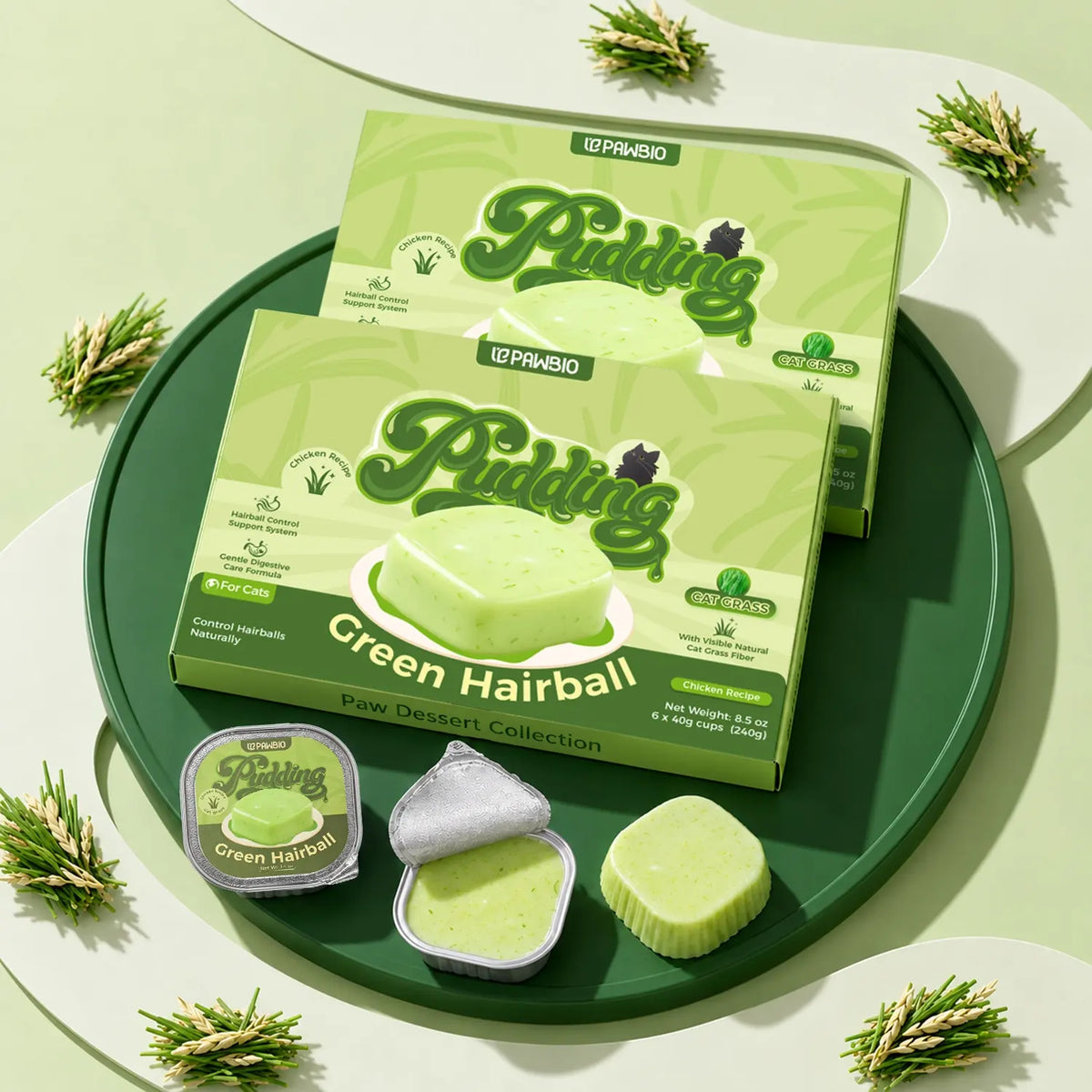 Green Garden Hairball &amp; Digestive Care Pudding Treat for Cats – Chicken &amp; Cat Grass