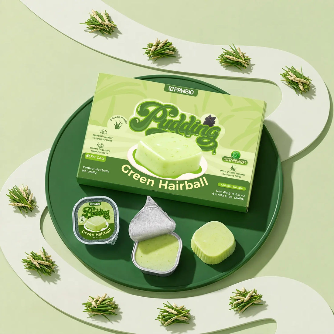 Green Garden Hairball &amp; Digestive Care Pudding Treat for Cats – Chicken &amp; Cat Grass