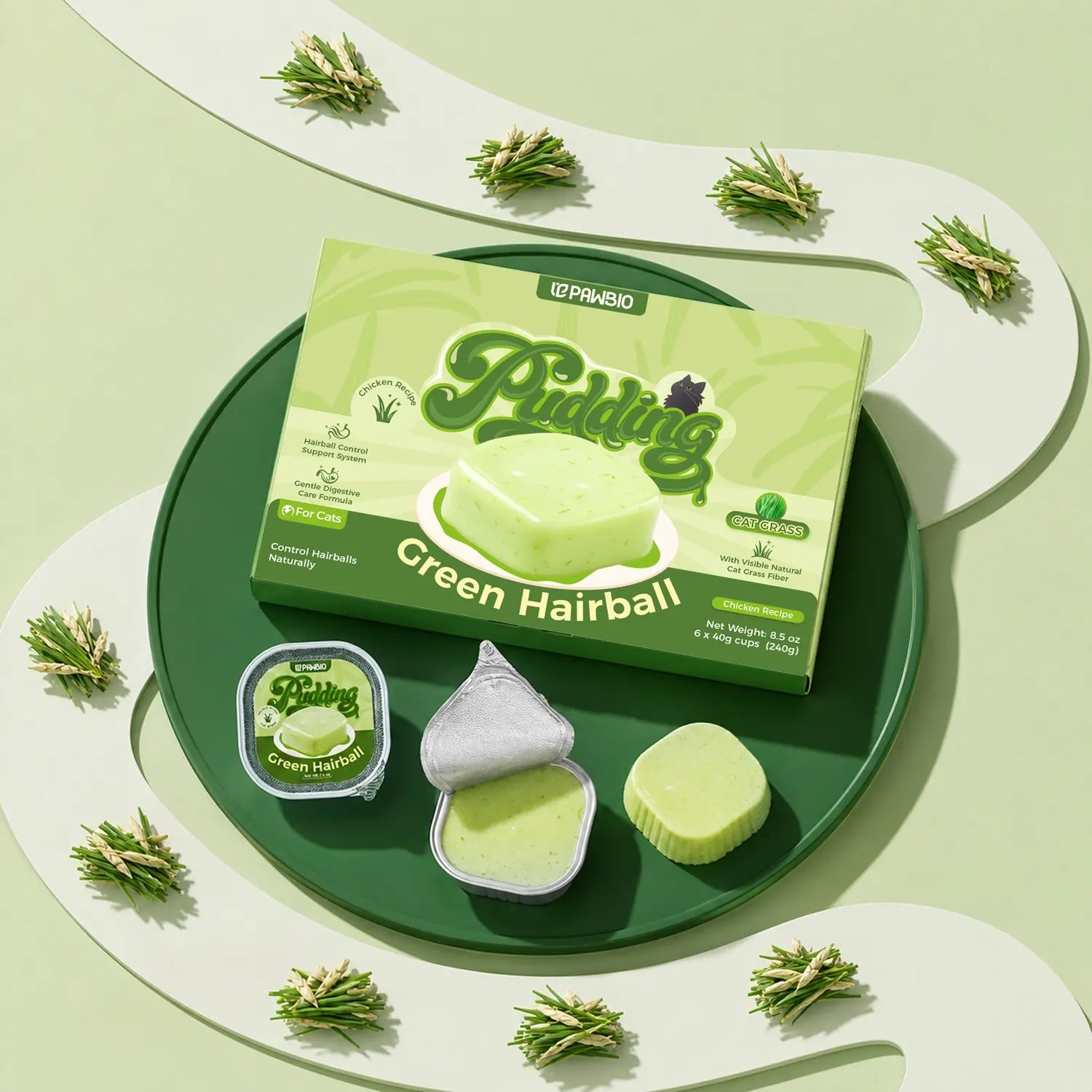 Green Garden Hairball &amp; Digestive Care Pudding Treat for Cats – Chicken &amp; Cat Grass