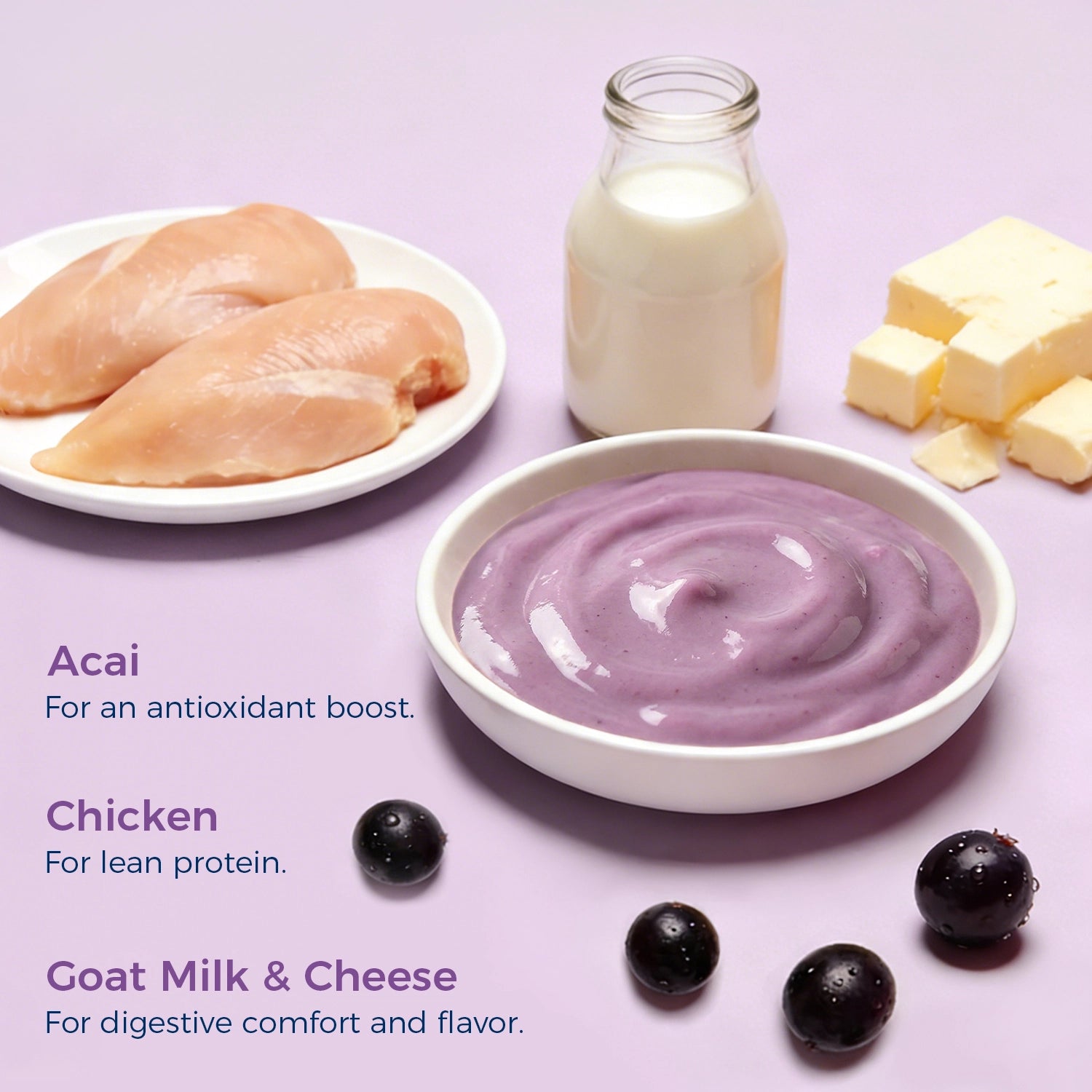 Acai Superfood Mousse 🫐 Digestive Support for Pets (12 Cups) | Tasty Goat Cheese