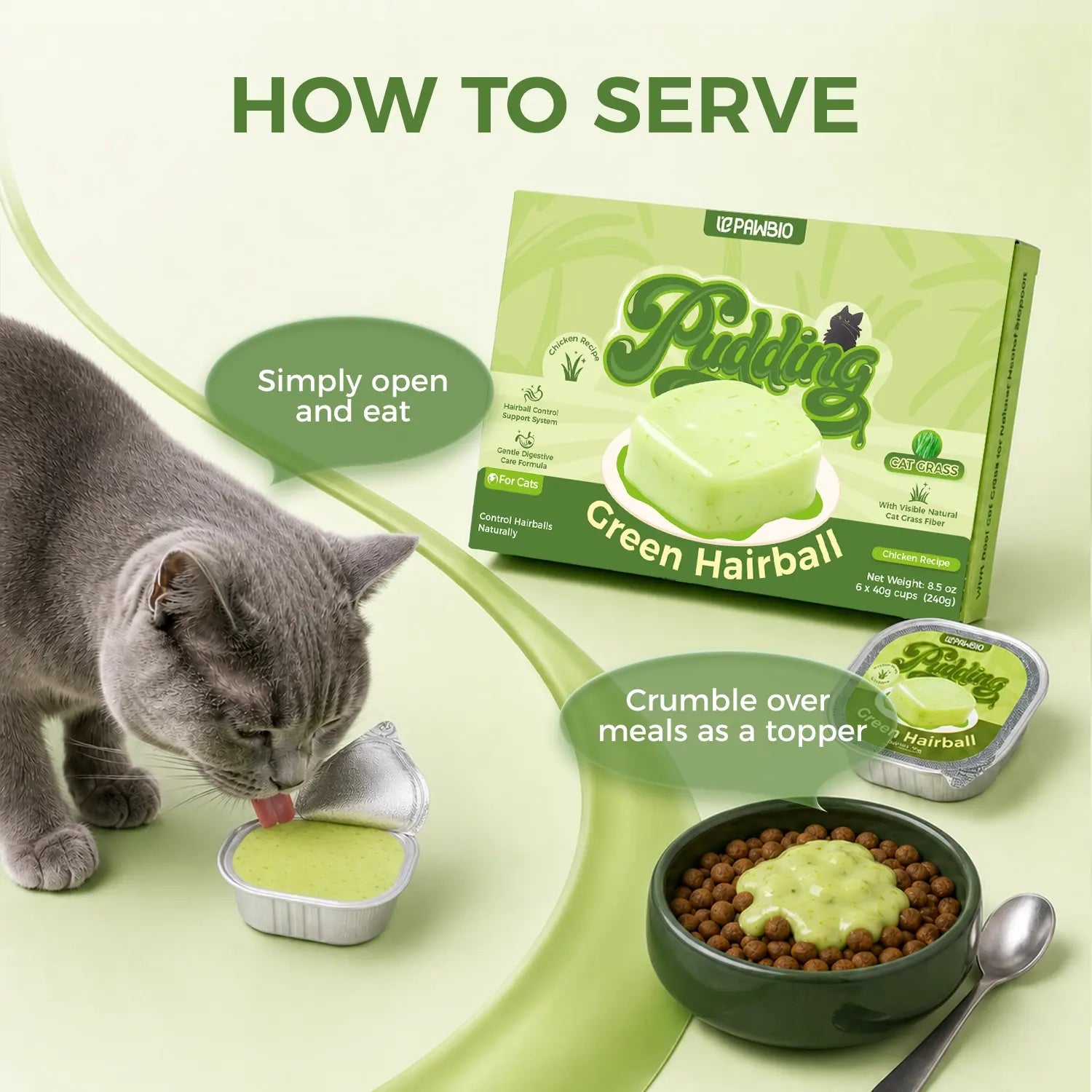 Green Garden Hairball &amp; Digestive Care Pudding Treat for Cats – Chicken &amp; Cat Grass