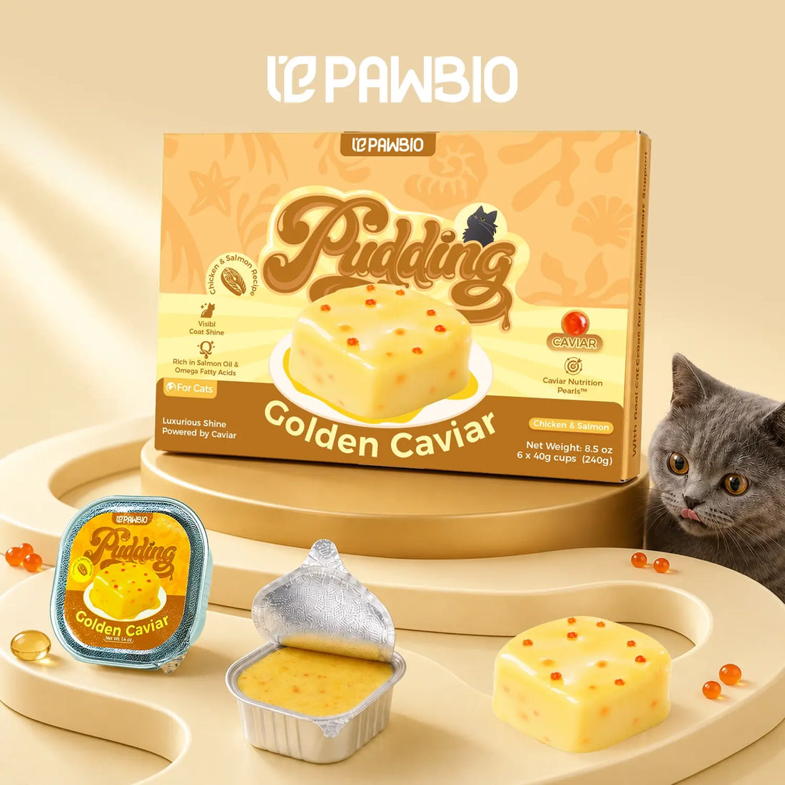 Golden Caviar Skin &amp; Coat Care Pudding Treat for Cats – Chicken &amp; Salmon