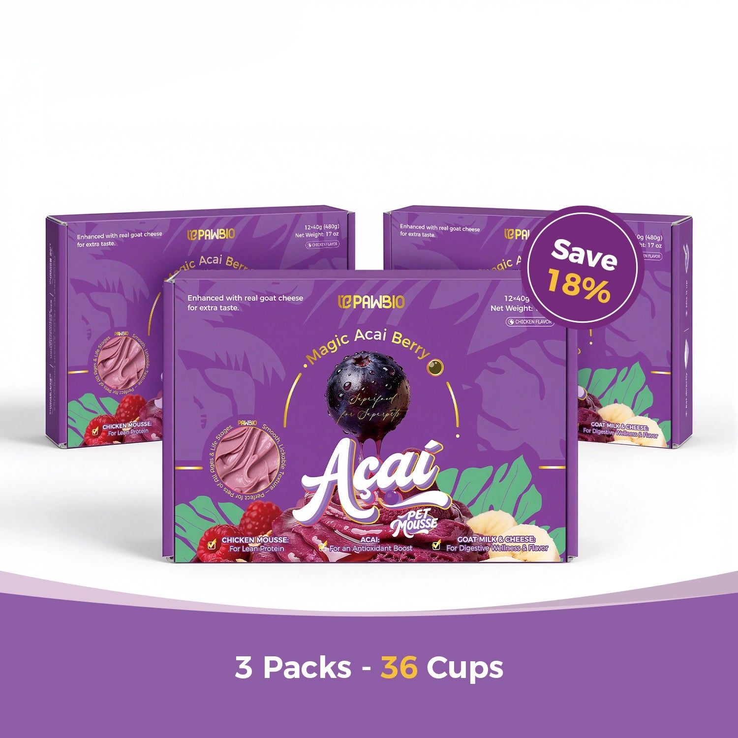 Acai Superfood Mousse 🫐 Digestive Support for Pets (12 Cups) | Tasty Goat Cheese