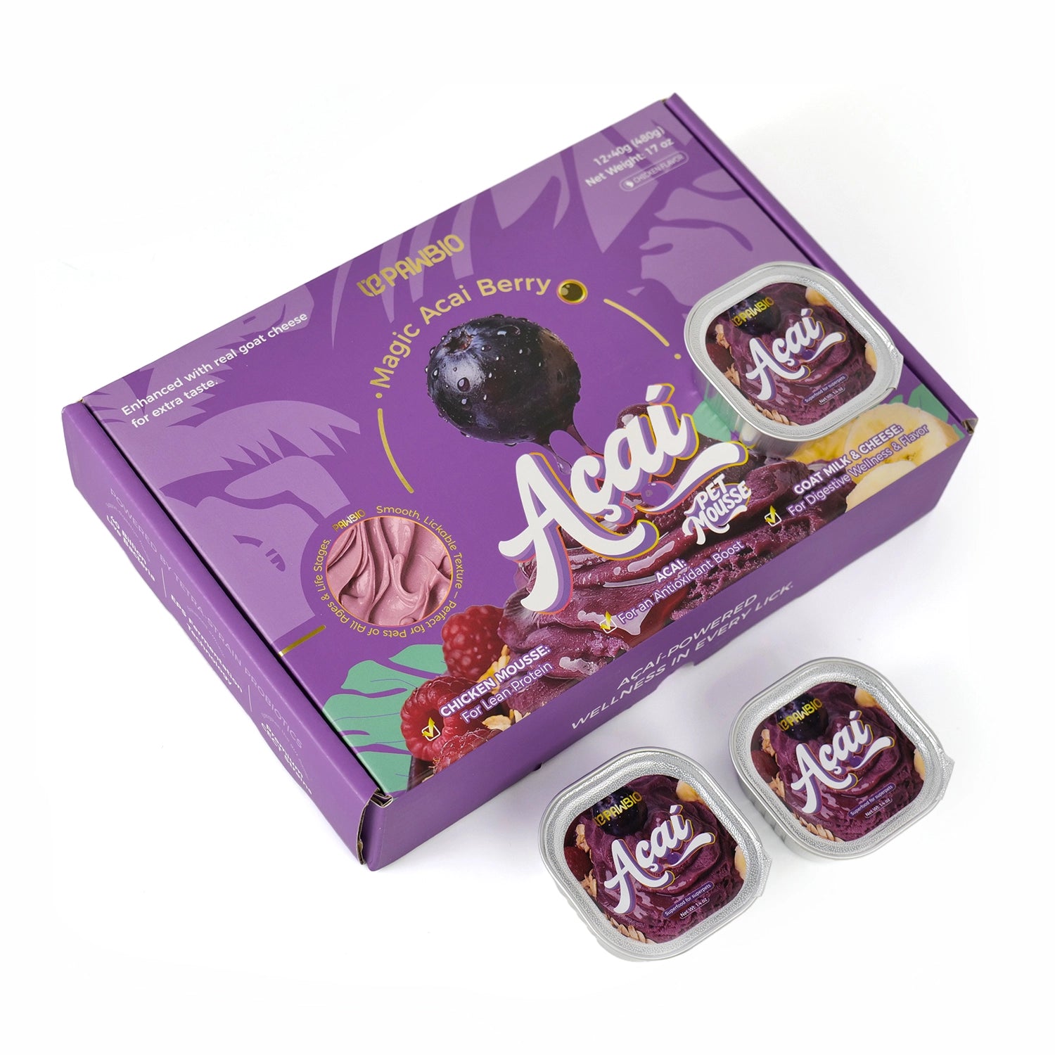 Acai Superfood Mousse 🫐 Digestive Support for Pets (12 Cups) | Tasty Goat Cheese