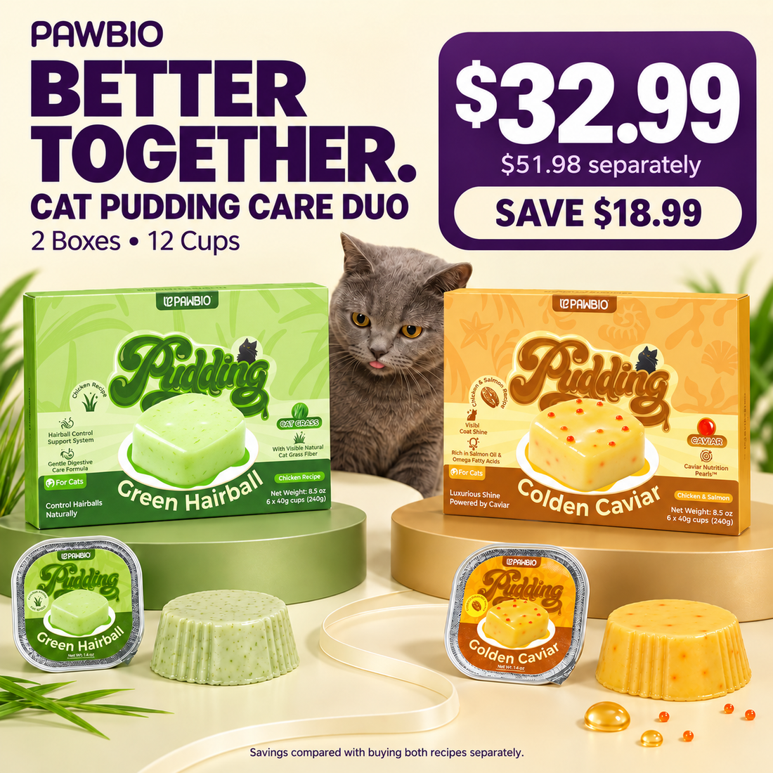 Pawbio Cat Pudding Care Duo | Skin &amp; Coat + Hairball &amp; Digestive Support